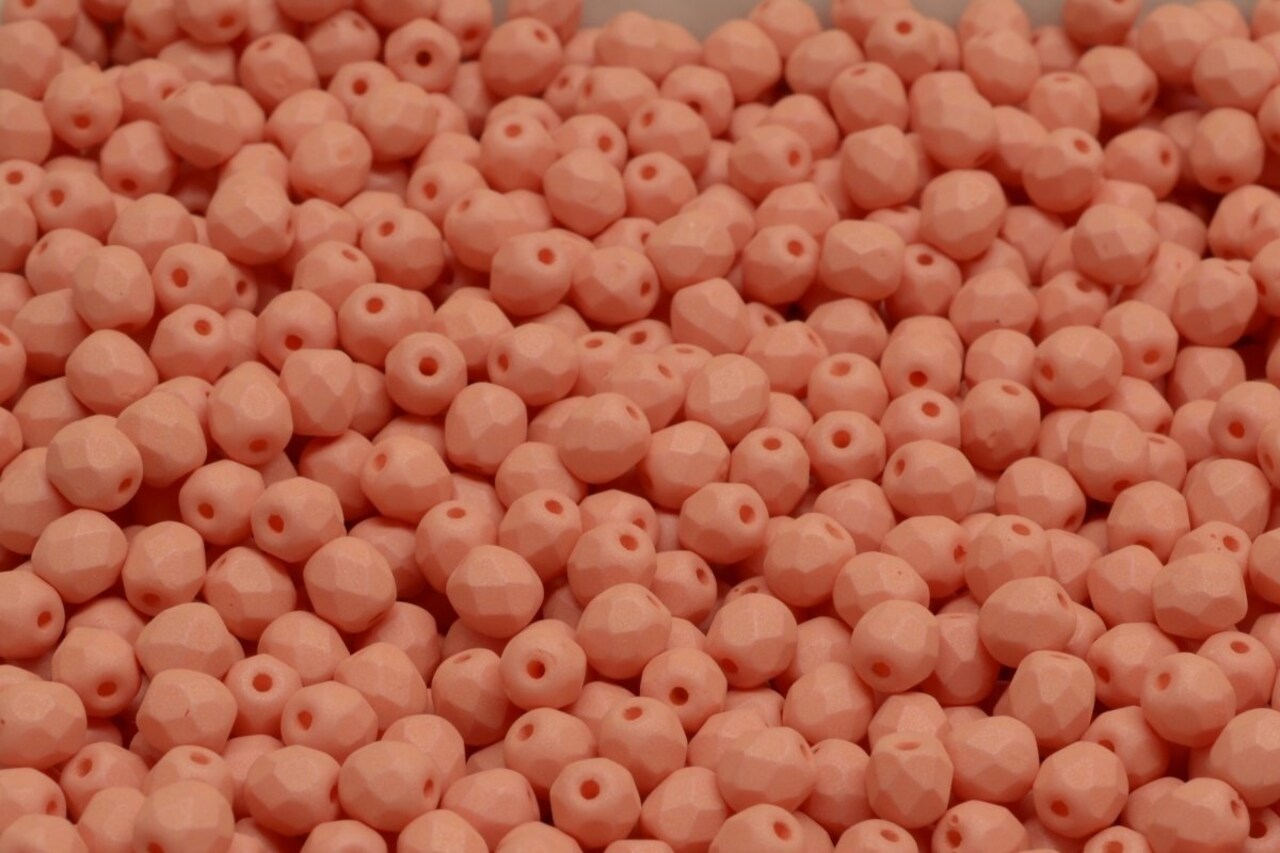 4mm Czech Fire Polish Round Bead, Opaque Peach Silk Matte, 50 pieces